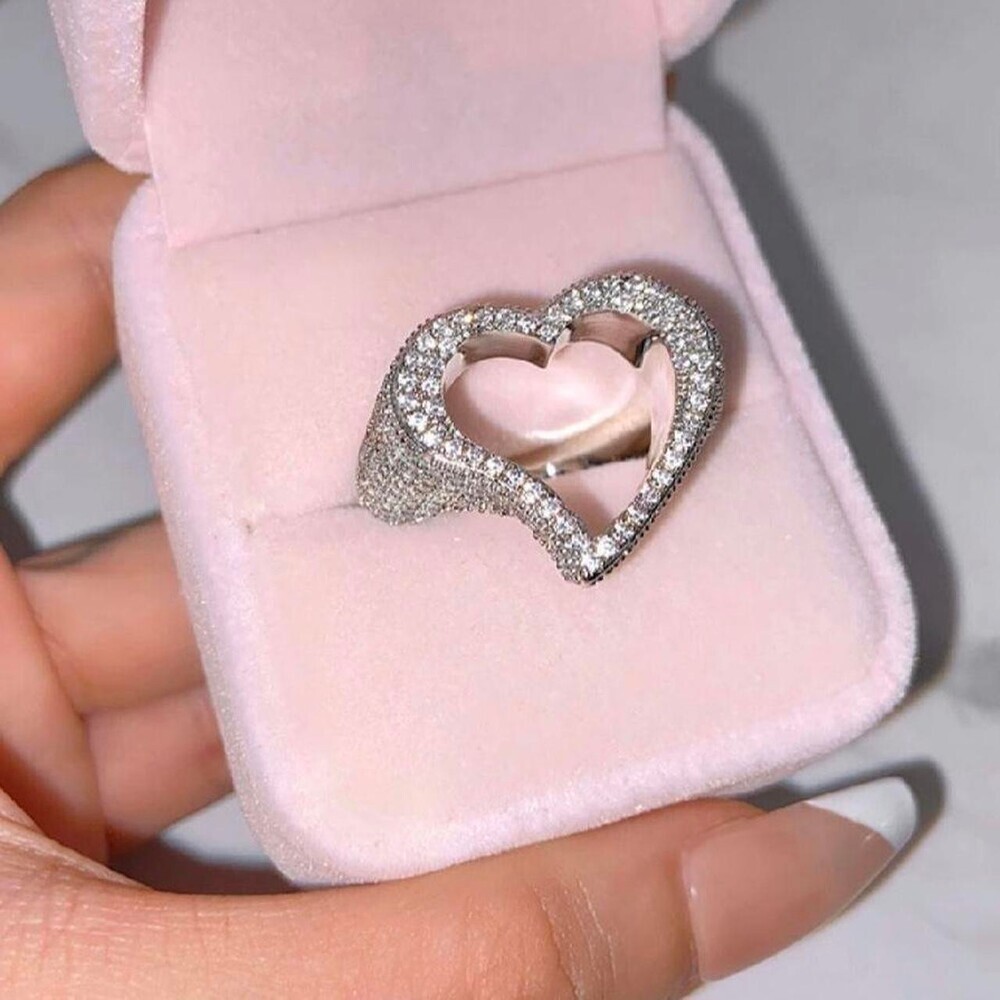 Silver Open Heart Ring Size 8